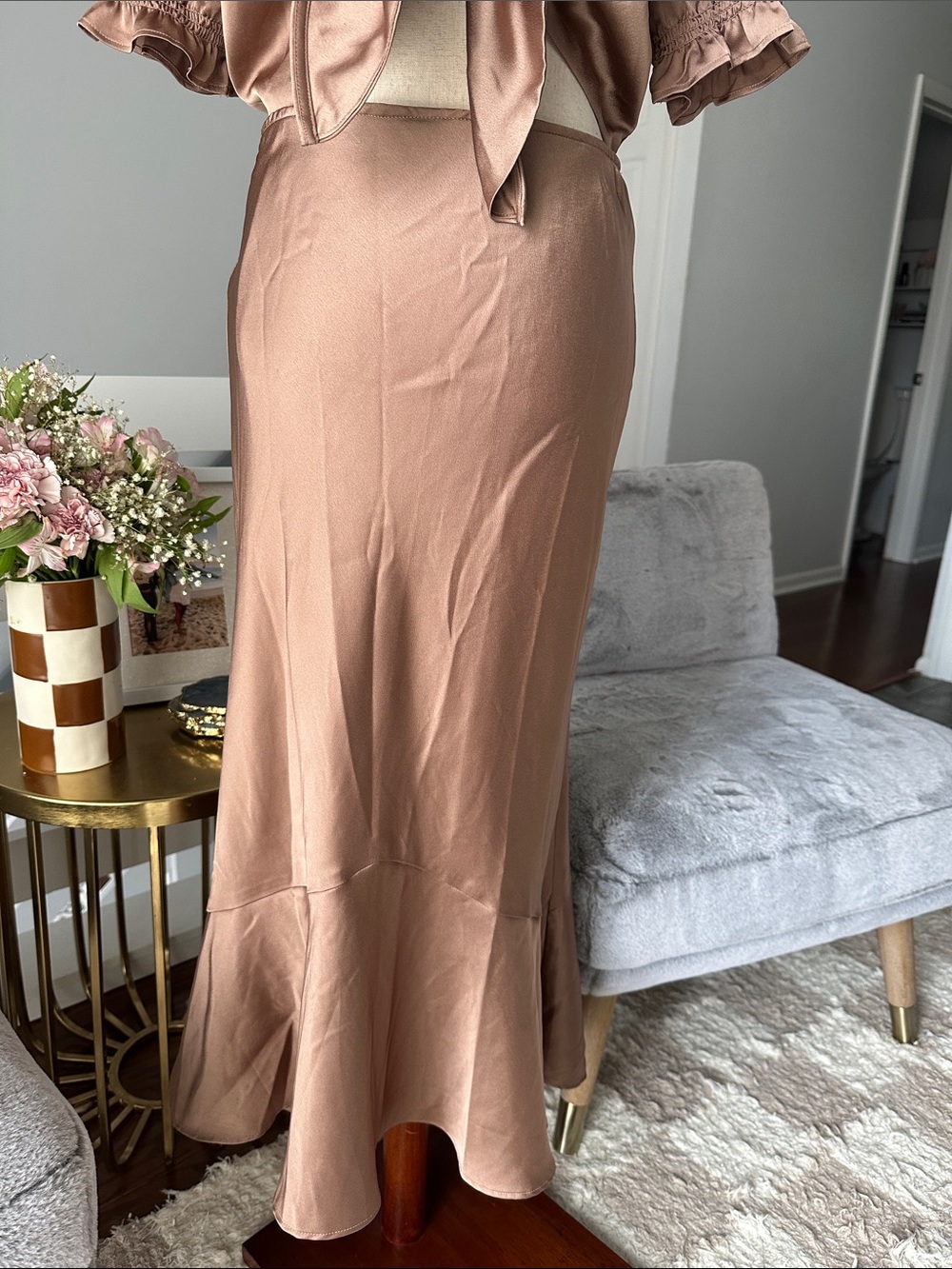 Abercrombie & Fitch Satin Tie-Front Maxi Skirt Set - Brown - Picture 3 of 7